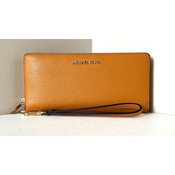 New Michael Kors Jet Set Large Travel Continental Wallet Leather Cider - Picture 1 of 4